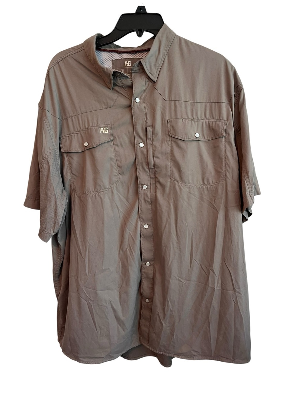 AG Gear Performance Pearl Snap Shirt 2X Taupe Brown UPF 30 Vented Fishing Ranch